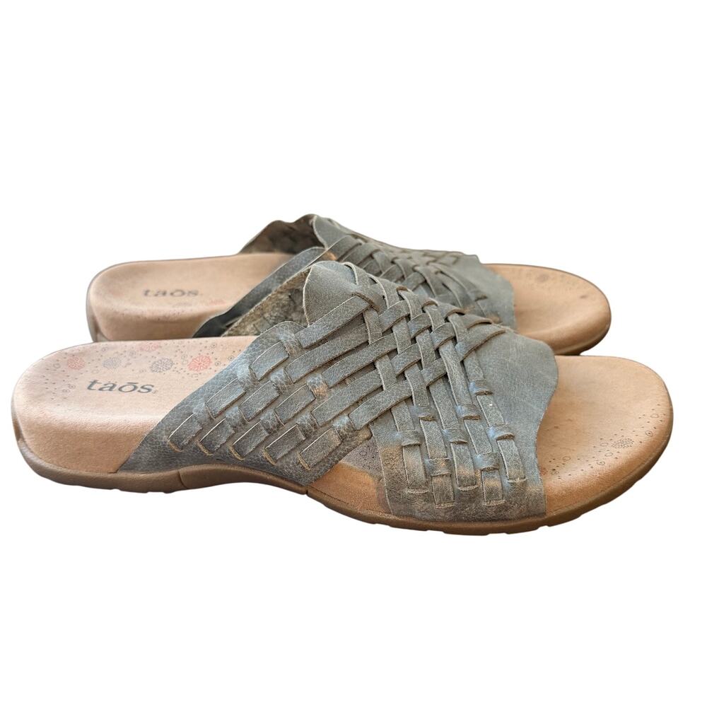 Taos Guru Blue/Gray Leather Slide Sandals Size Women's 9